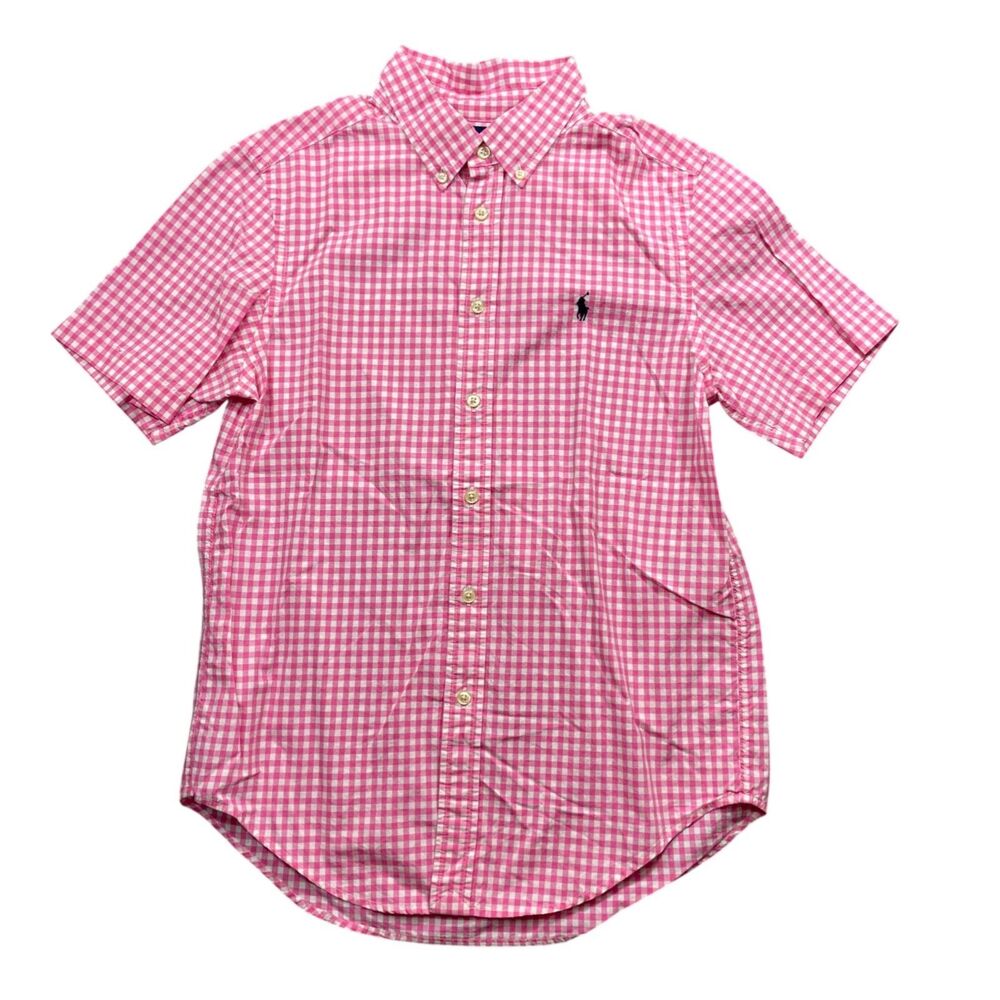Ralph Lauren Boys Large 14-16 Button Up Check Button Down Collar Short Sleeve